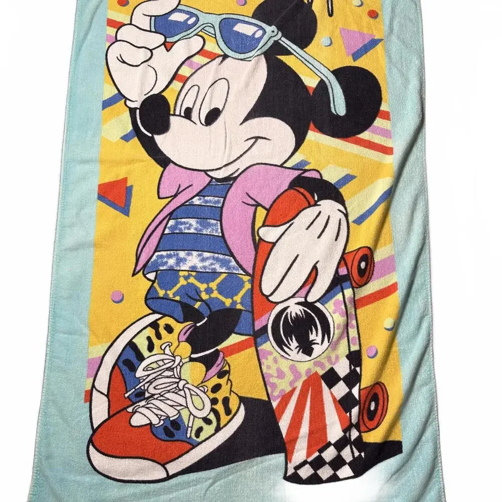 Vintage Mickey Mouse Skate Time Beach Towel - 90s Disney - Retro Pool Towel